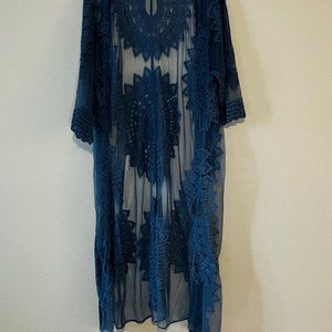 Boho Style Dusty-Blue Lace Duster